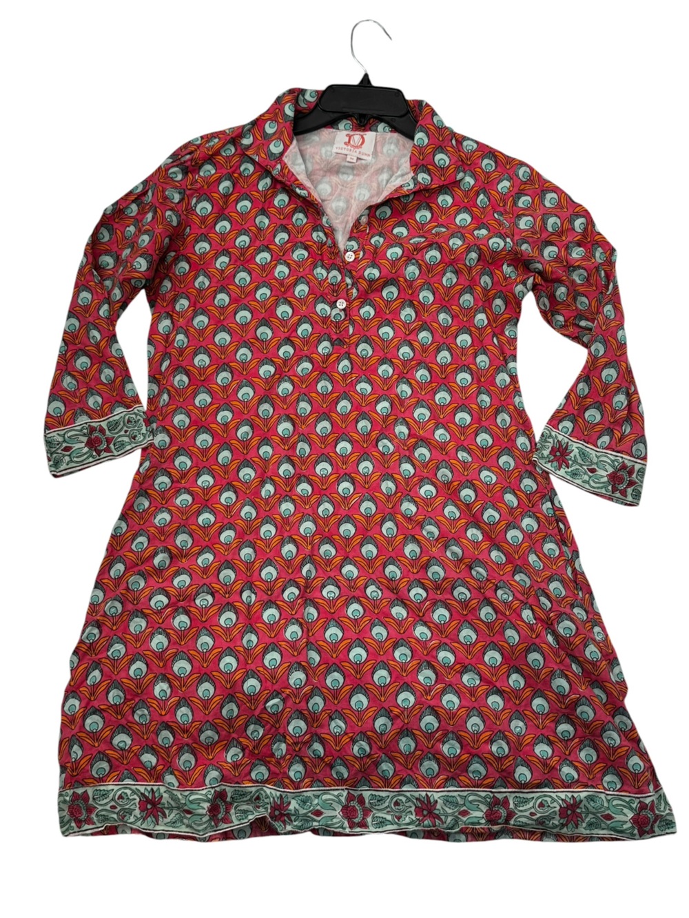 Victoria Dunn peacock print cotton block print dress women’s M